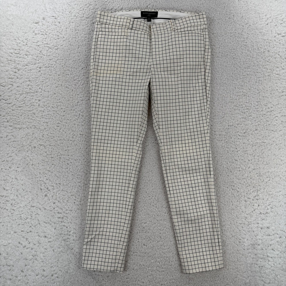 Banana Republic Dress Pants Womens 2P White Plaid Sloan Skinny Stretch Twill